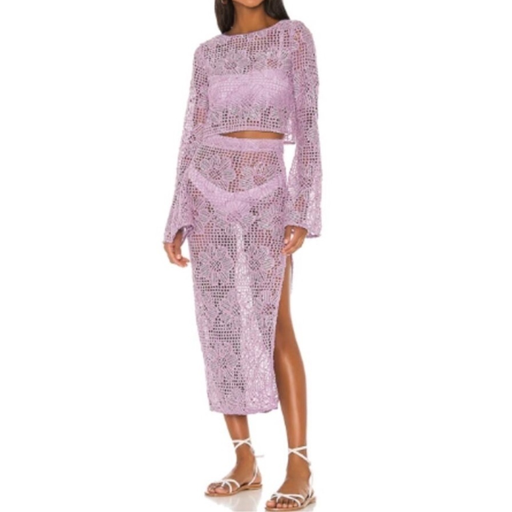 Majorelle Max Bell Sleeve Crop Top and Graham Midi Skirt Chenille Knit Lilac S